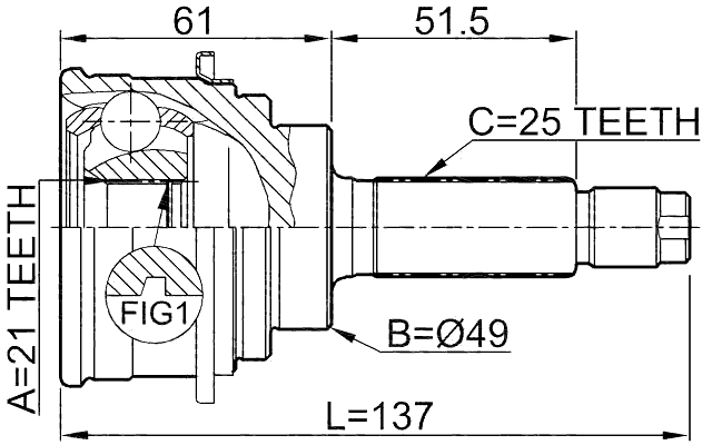 0710-018 - OUTER CV JOINT 21X49X25