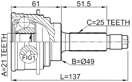 0710-018 - OUTER CV JOINT 21X49X25