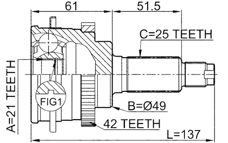 0710-018A42 - OUTER CV JOINT 21X49X25