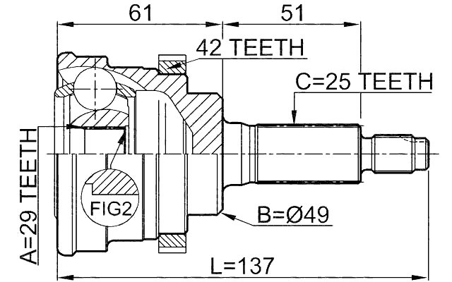 0710-029A42 - OUTER CV JOINT 29X49X25