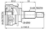 0710-AZG413 - OUTER CV JOINT 28X49X25