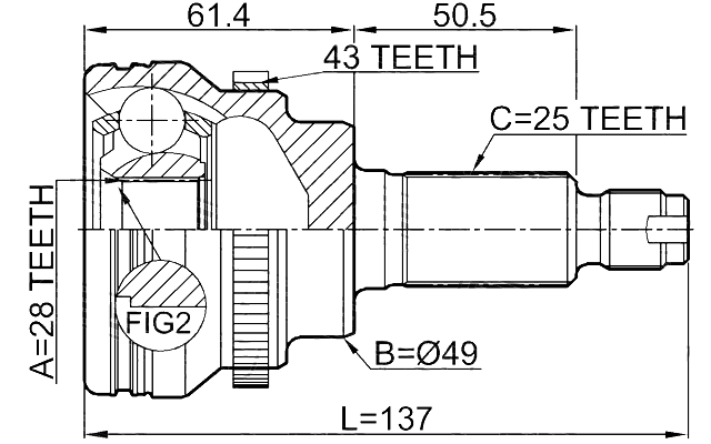 0710-IGNA43 - OUTER CV JOINT 28X49X25