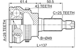 0710-IGNA43 - OUTER CV JOINT 28X49X25