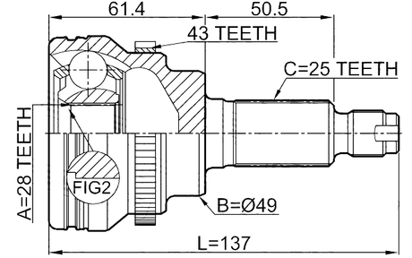 0710-IGNA43 - OUTER CV JOINT 28X49X25