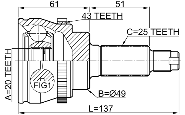 0710-RM413A43 - OUTER CV JOINT 20X49X25