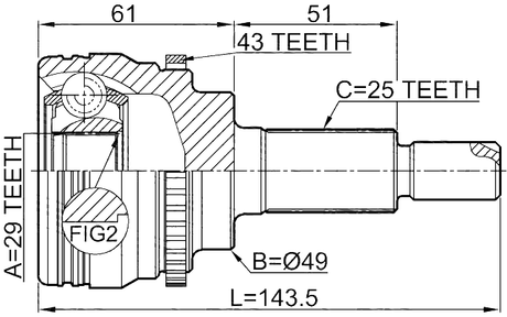 0710-RS413A43 - OUTER CV JOINT 29X49X25