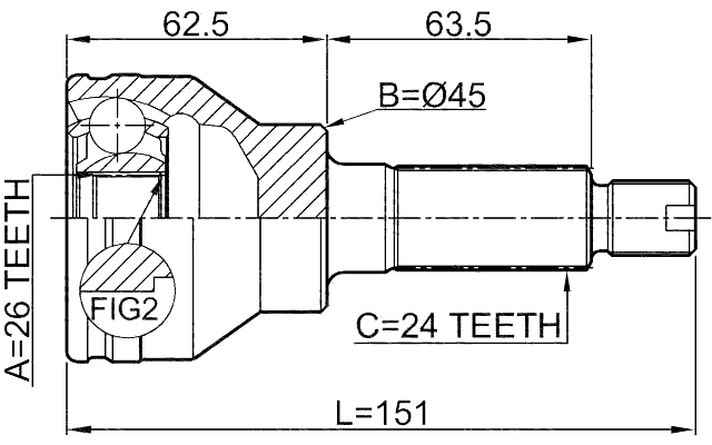 0710-SX4R - OUTER CV JOINT REAR 26X45X24