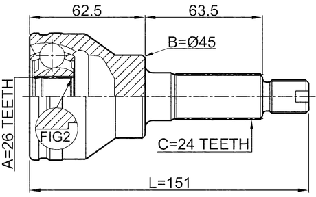 0710-SX4R - OUTER CV JOINT REAR 26X45X24