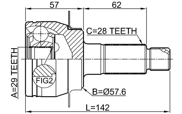 0710-VITLY - OUTER CV JOINT 29X57.6X28