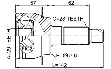 0710-VITLY - OUTER CV JOINT 29X57.6X28