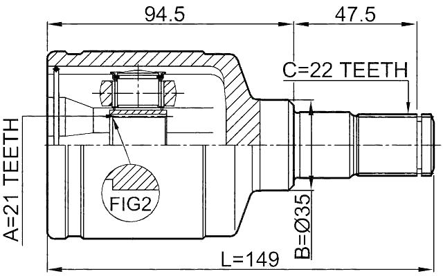 0711-BALLH - INNER CV JOINT LEFT 21X35X22
