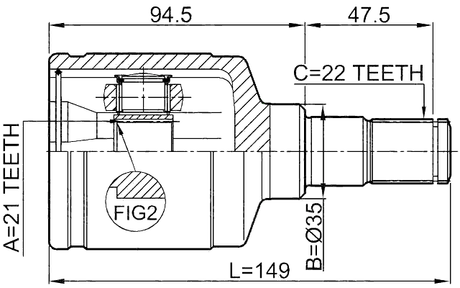 0711-BALLH - INNER CV JOINT LEFT 21X35X22
