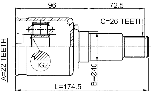 0711-GVJBRH - INNER CV JOINT RIGHT 22X40X26