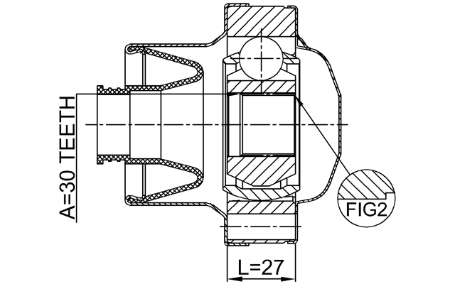 0711-JB424FSHA - PROPSHAFT FRONT CV JOINT 30X81