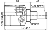 0711-RG413RH - INNER CV JOINT RIGHT 19X40X22