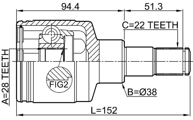 0711-RM415LH - INNER CV JOINT LEFT 28X38X22