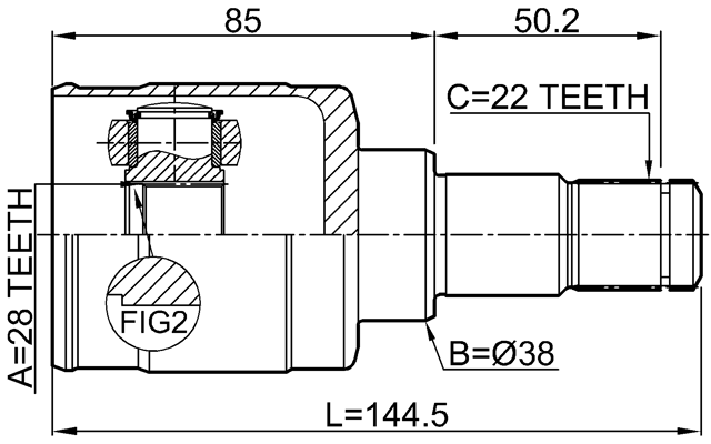 0711-RS415ATLH - INNER CV JOINT LEFT 28X38X22