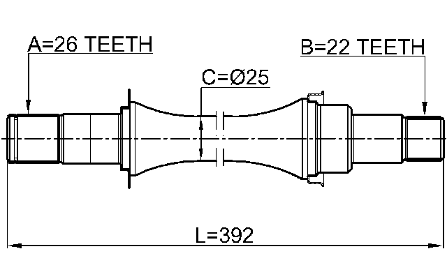 0712-AZG412 - AXLE HALF SHAFT RIGHT 26X397X22