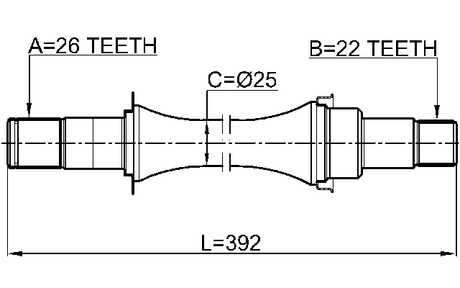 0712-AZG412 - AXLE HALF SHAFT RIGHT 26X397X22