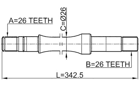 0712-RH413WD - AXLE HALF SHAFT RIGHT 26X342.5X26