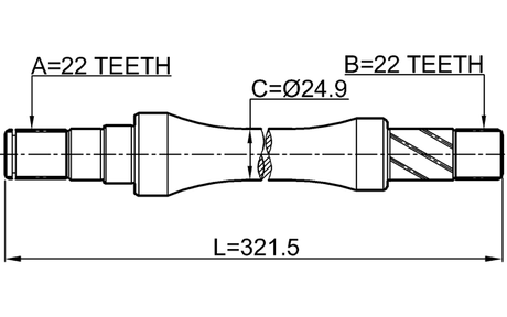 0712-RS413 - AXLE HALF SHAFT RIGHT 22X321X22