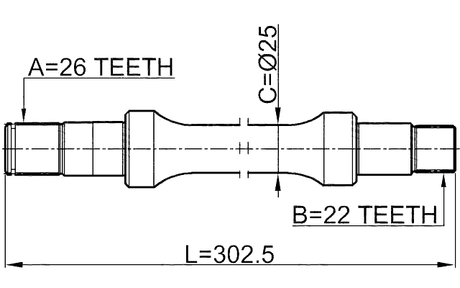 0712-SX4R - AXLE HALF SHAFT RIGHT 22X302X26