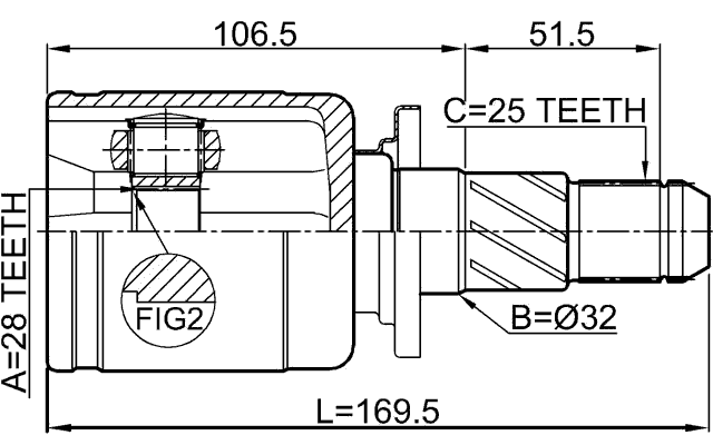 0811-S12R - REAR INNER CV JOINT 28X32X25