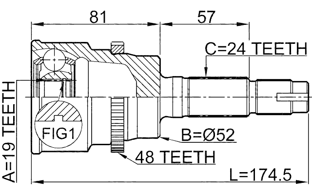 0910-012A48 - OUTER CV JOINT 19X52X24