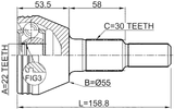 1010-C100 - OUTER CV JOINT REAR 22X33.3X30