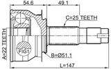 1010-CBT - OUTER CV JOINT 22X51X25