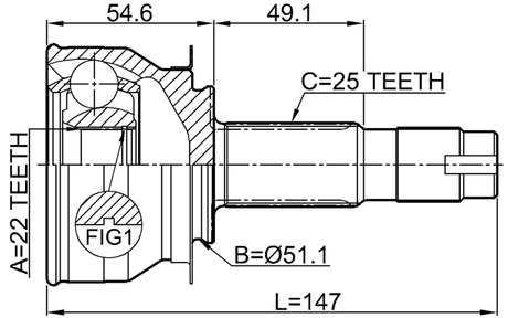 1010-CBT - OUTER CV JOINT 22X51X25