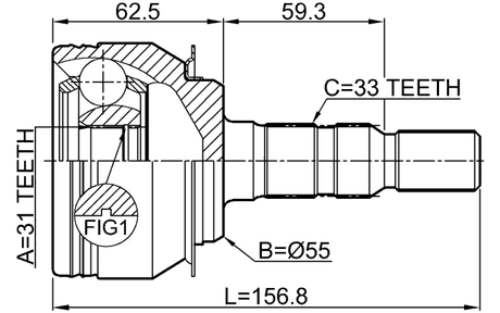 1010-J300 - OUTER CV JOINT 31X55X33