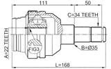 1011-C100R - INNER CV JOINT 22X35X34
