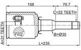1011-J300ATLH - INNER CV JOINT LEFT 31X35X22