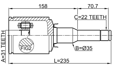 1011-J300ATLH - INNER CV JOINT LEFT 31X35X22