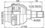 1011-T255LH - INNER CV JOINT LEFT 22X35X22