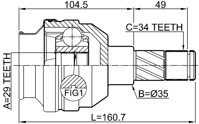 1011-T300MTLH - INNER CV JOINT LEFT 29X35X34