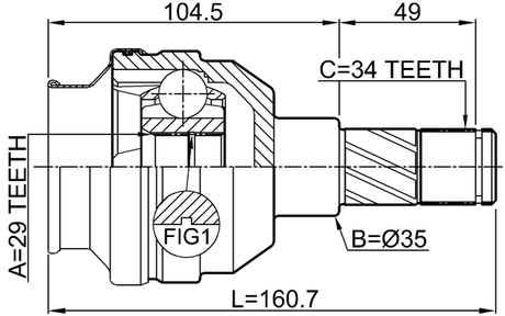 1011-T300MTLH - INNER CV JOINT LEFT 29X35X34