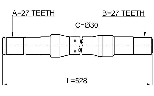 1012-C100RH - AXLE HALF SHAFT RIGHT 27X527X27