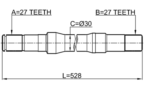 1012-C100RH - AXLE HALF SHAFT RIGHT 27X527X27