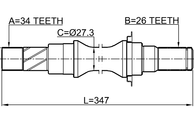 1012-V200MTRH - AXLE HALF SHAFT RIGHT 34X347X26