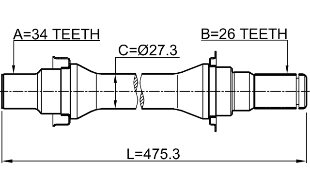 1012-V250RH - AXLE HALF SHAFT RIGHT 34X475X26