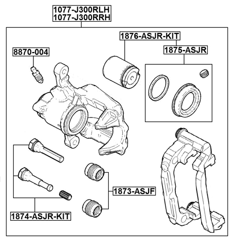1077-J300RRH - REAR RIGHT BRAKE CALIPER ASSEMBLY (WITH BRACKET)