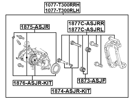 1077-T300RRH - REAR RIGHT BRAKE CALIPER ASSEMBLY (WITH BRACKET)