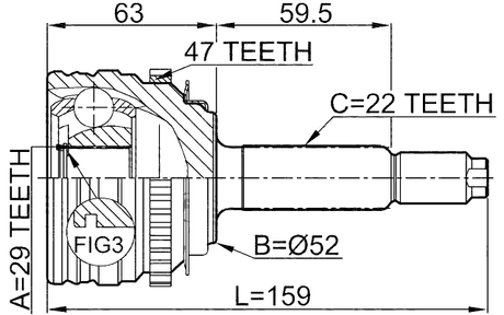 1110-006A47 - OUTER CV JOINT 29X52X22