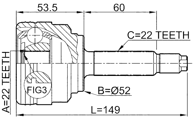 1110-007 - OUTER CV JOINT 22X52X22