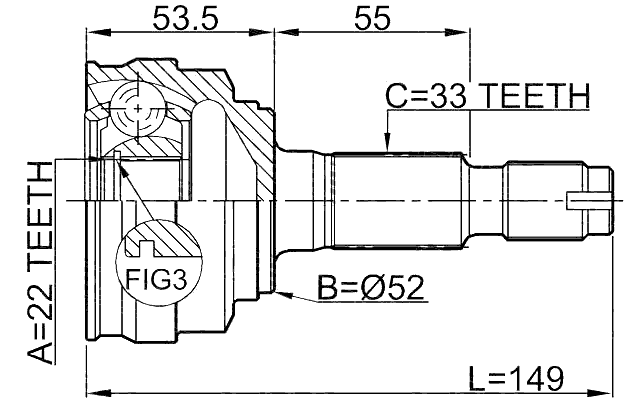 1110-011 - OUTER CV JOINT 22X52X33
