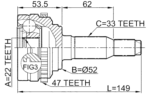 1110-J200A47 - OUTER CV JOINT 22X52X33