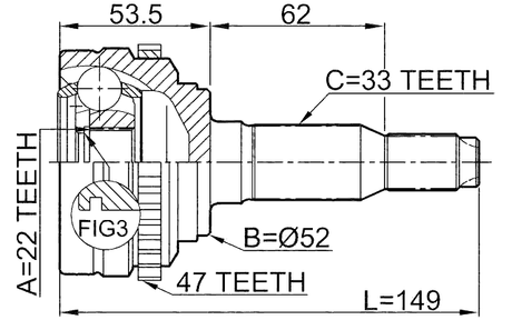 1110-J200A47 - OUTER CV JOINT 22X52X33