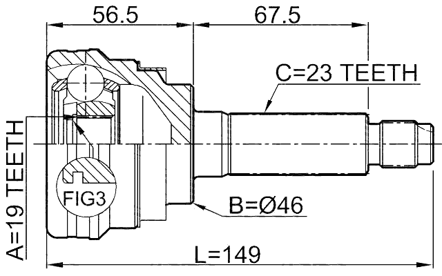 1110-M100 - OUTER CV JOINT 19X46X23